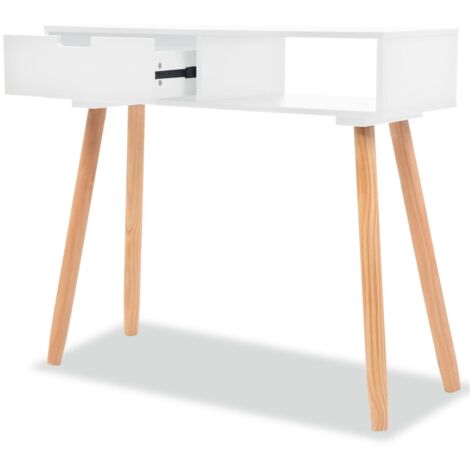 INLIFE Table console Bois de pin massif 80 x 30 x 72 cm Blanc