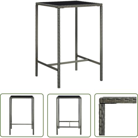 INLIFE Table de bar de jardin Gris 70x70x110cm Résine tressée et verre