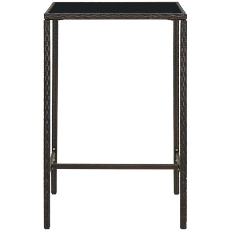 INLIFE Table de bar de jardin Marron 70x70x110 cm Résine tressée verre