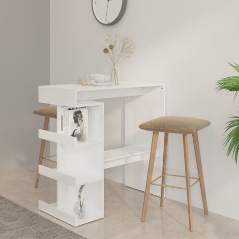 INLIFE Table de bar étagère de rangement Blanc brillant 100x50x101,5cm