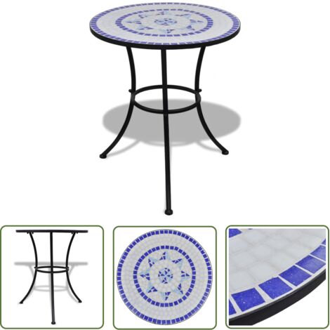 INLIFE Table de bistro Bleu et blanc 60 cm Mosaïque