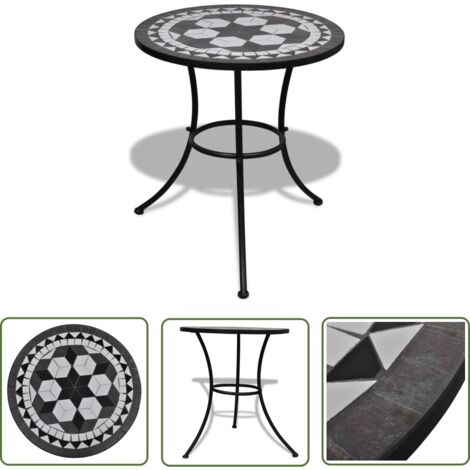 INLIFE Table de bistro Noir et blanc 60 cm Mosaïque