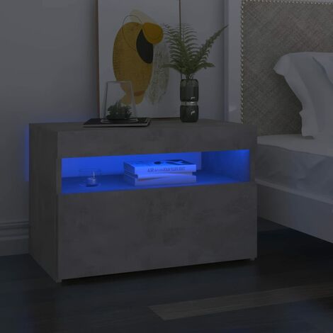 INLIFE Table de chevet et lumières LED Gris béton 60x35x40cm Aggloméré