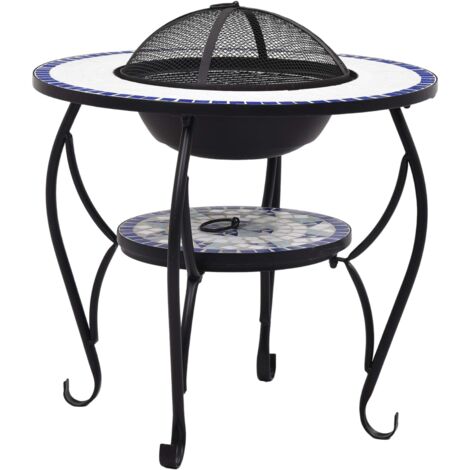 INLIFE Table de foyer mosaïque Bleu et blanc 68 cm Céramique