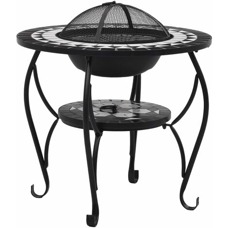 INLIFE Table de foyer mosaïque Noir et blanc 68 cm Céramique