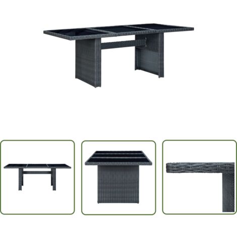 INLIFE Table de jardin Gris foncé Résine tressée et verre trempé