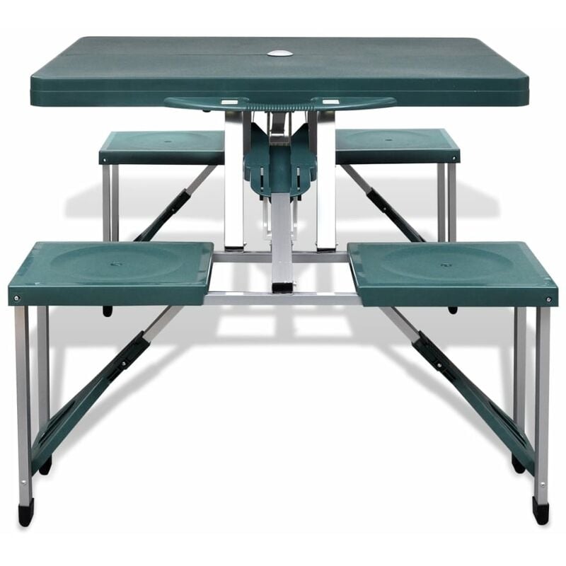 Table de pique-nique verte pliante à 4 sièges légère en aluminium - Inlife