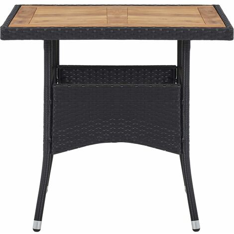 INLIFE Table d'extérieur Noir Résine tressée et bois d'acacia solide