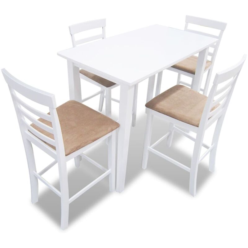 INLIFE Set table et 4 chaises de bar en bois coloris blanc