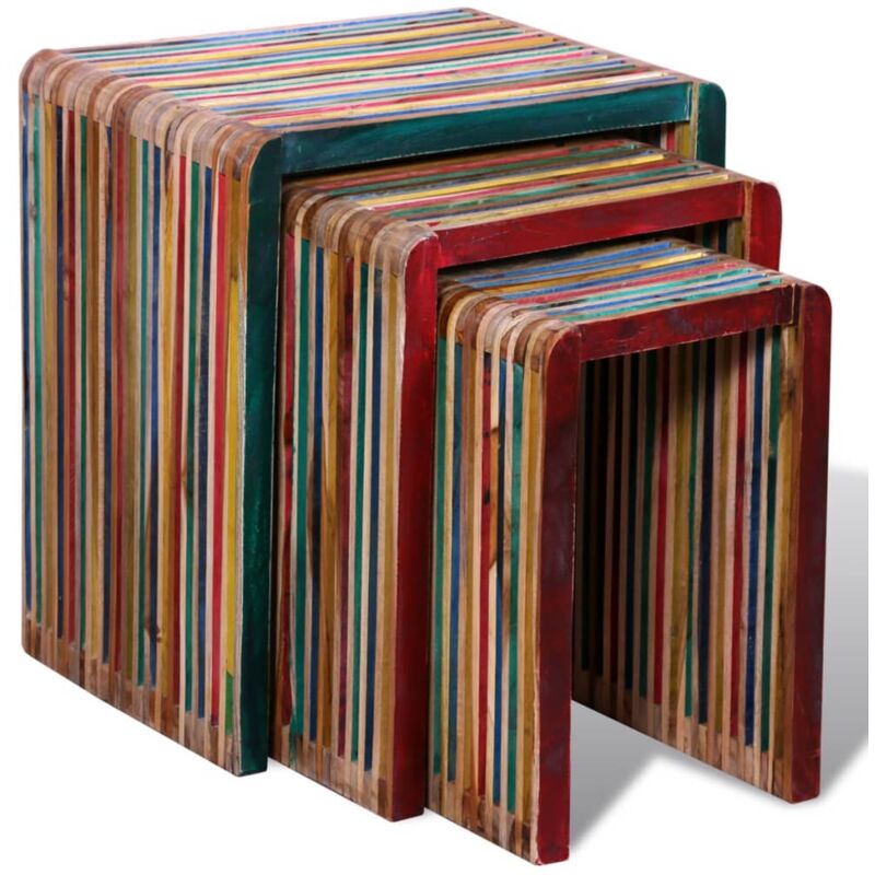 Table gigogne 3 pcs Teck recyclé coloré - Inlife