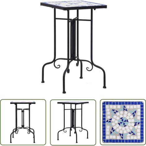INLIFE Tables d'appoint mosaïque Bleu et blanc Céramique
