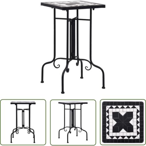 INLIFE Tables d'appoint mosaïque Noir et blanc Céramique