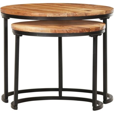INLIFE Tables gigognes 2 pcs Bois d'acacia massif