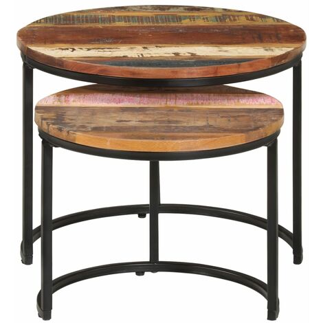 INLIFE Tables gigognes 2 pcs Bois de récupération massif