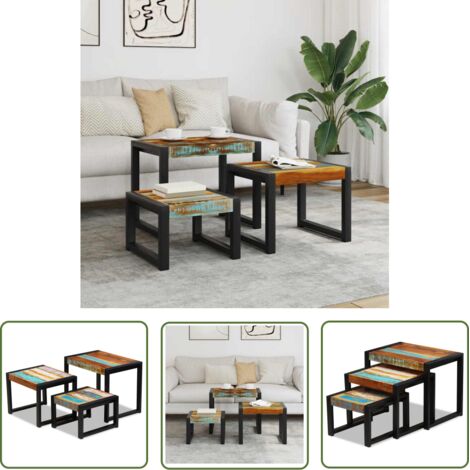 INLIFE Tables gigognes 3 pcs Bois de récupération massif