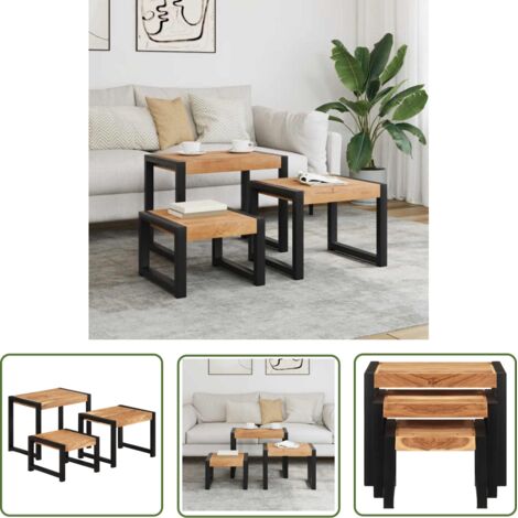 INLIFE Tables gigognes 3 pcs Bois solide
