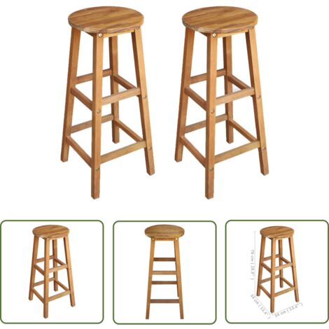INLIFE Tabourets de bar 2 pcs Bois d'acacia solide