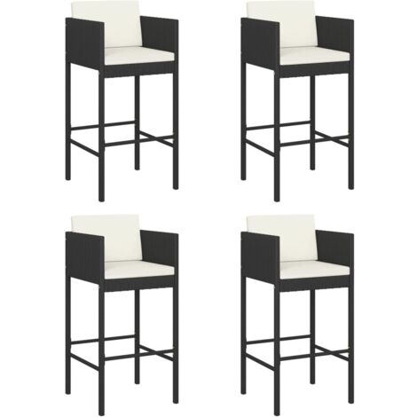 INLIFE Tabourets de bar 4 pcs avec coussins Noir Résine tressée