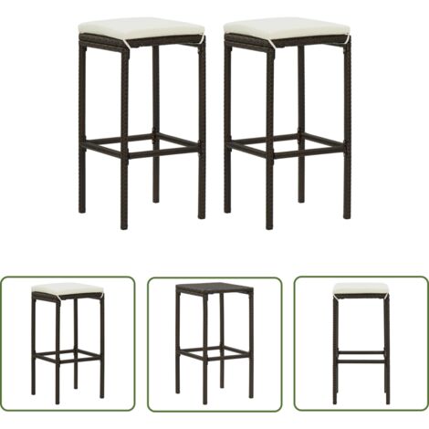 INLIFE Tabourets de bar avec coussins 2 pcs Marron Résine tressée
