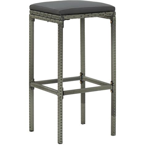 INLIFE Tabourets de bar avec coussins 3 pcs Gris Résine tressée