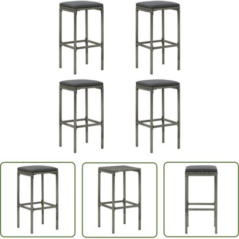 INLIFE Tabourets de bar avec coussins 4 pcs Gris Résine tressée