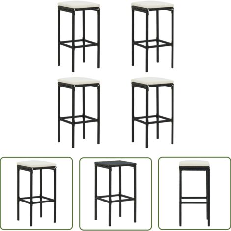 INLIFE Tabourets de bar avec coussins 4 pcs Noir Résine tressée