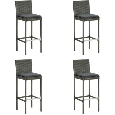 INLIFE Tabourets de bar de jardin et coussins 4pcs Gris Résine tressée
