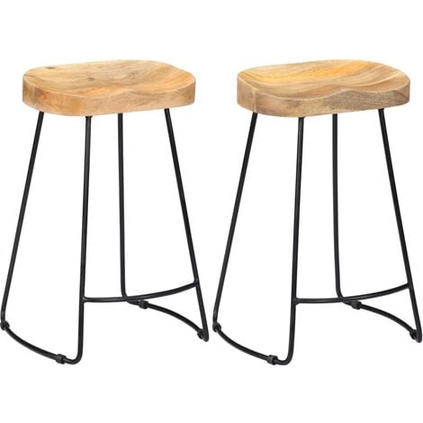 INLIFE Tabourets de bar Gavin 2 pcs Bois de manguier massif