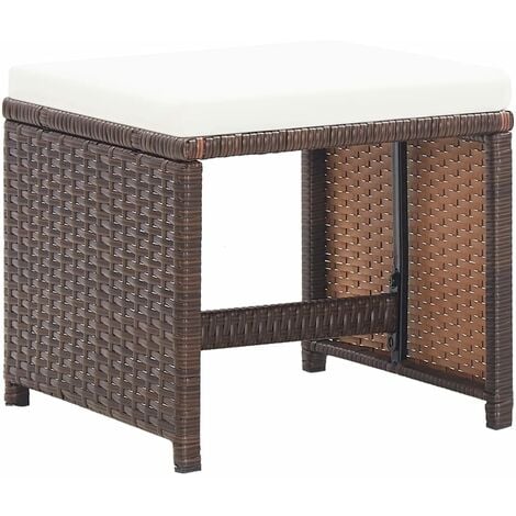 INLIFE Tabourets de jardin 4 pcs avec coussins Résine tressée Marron