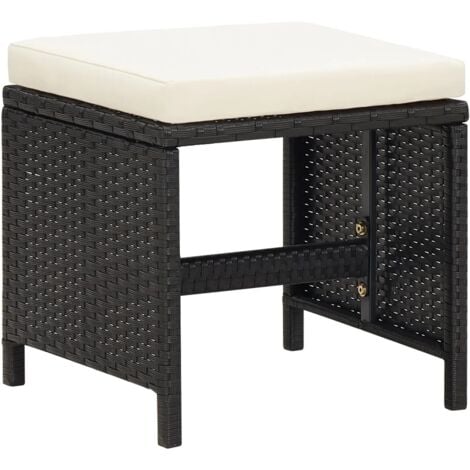 INLIFE Tabourets de jardin 4 pcs avec coussins Résine tressée Noir