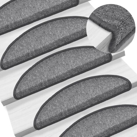 INLIFE Tapis d'escalier 15 pcs Gris foncé 56x17x3 cm