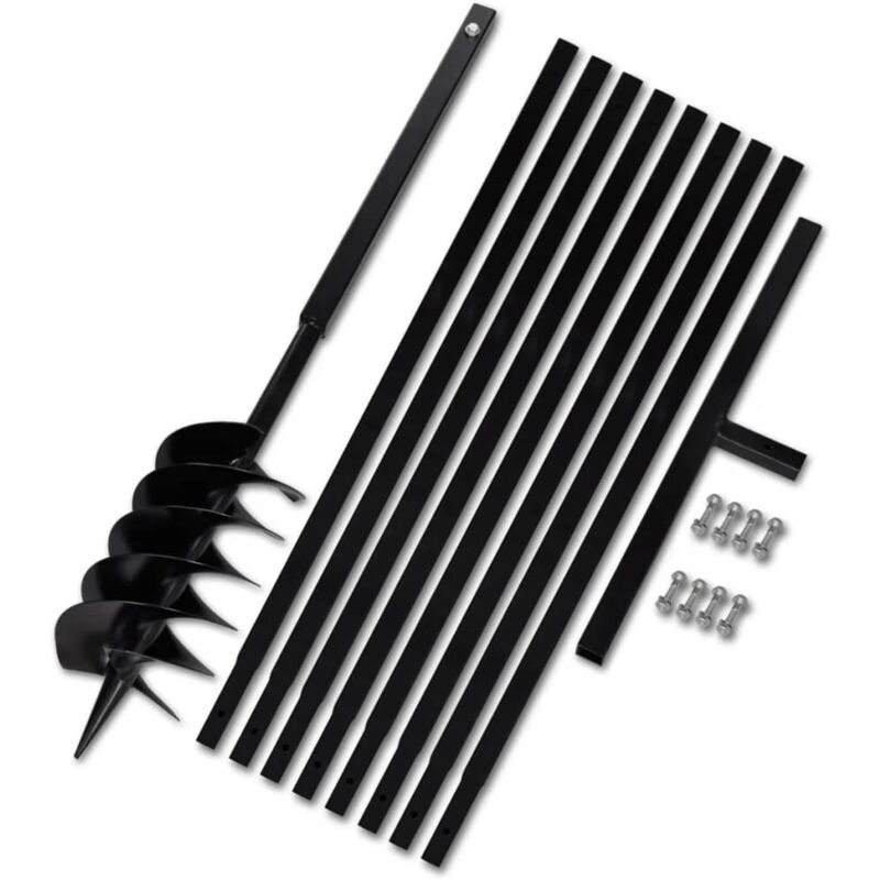 Inlife - Tarière de sol avec manche 150 mm et tube d'extension 9 m Acier