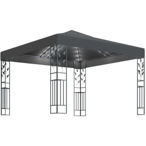 INLIFE Tonnelle avec guirlande lumineuse à LED 3x3 m Anthracite