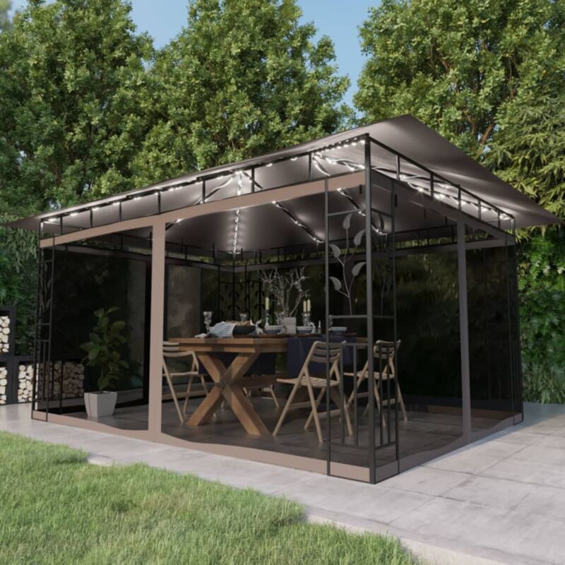 Tonnelle avec moustiquaire et lumières led 4x3x2,73 m Taupe - Inlife