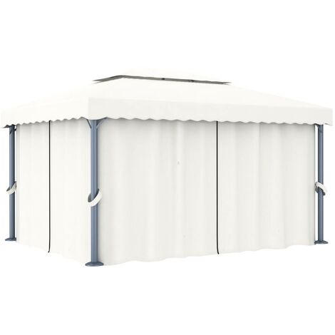 INLIFE Tonnelle avec rideau 4x3 m Blanc crème Aluminium