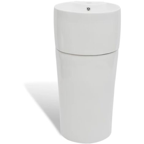 INLIFE Vasque à trou de trop-plein/robinet céramique Blanc pour salle de bain