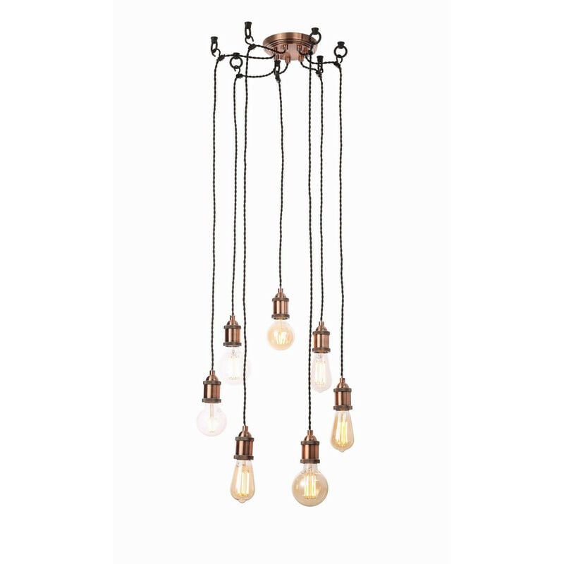 Forum Padua 7 Light Cluster Pendant Ceiling Light Antique Copper, Black