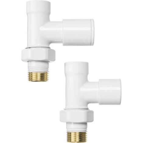 Inline straight white radiator valves set pack 1/2" bsp 15mm inlet + lockshield