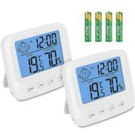 Innenthermometer Hygrometer, Babyzimmerthermometer 2er-Set, Luftfeuchtigkeitsmesser mit Hintergrundbeleuchtung, meteorologische Instrumente, Luftfeuchtigkeitssensorfunktion ℃ / ℉ / Uhr / Datum
