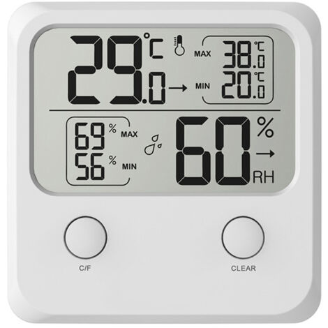 Innenthermometer/Hygrometer, elektronisches digitales Temperatur- und Feuchtigkeitsmessgerät, ℃/℉ umschaltbar, Max.-/Min.-Speicher, Komfortstufenanzeige, 3 Verwendungsmöglichkeiten für Zuhause - Weiß