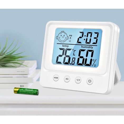 BEIJIYI Innenthermometer-Hygrometer, Luftfeuchtigkeitssensor Innenwetterstation, intelligente Hintergrundbeleuchtung, Uhr, Datum, ℃/℉ umschaltbar, Heimthermometer-Hygrometer, Büro, Gewächshaus