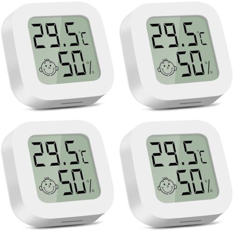Innenthermometer mit Hygrometer, 4-teiliges Mini-Digitalthermometer-Set, Temperaturmonitor für Babyzimmer, Büro, Wohnzimmer, Gewächshaus, Abstellraum, Keller, Weinkeller (Weiß)