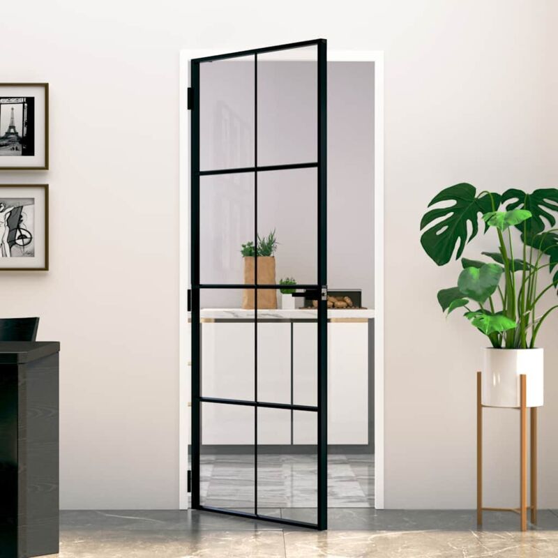 Innentür Schwarz 83x201, 5 Cm Hartglas & Aluminium Schlank Vidaxl