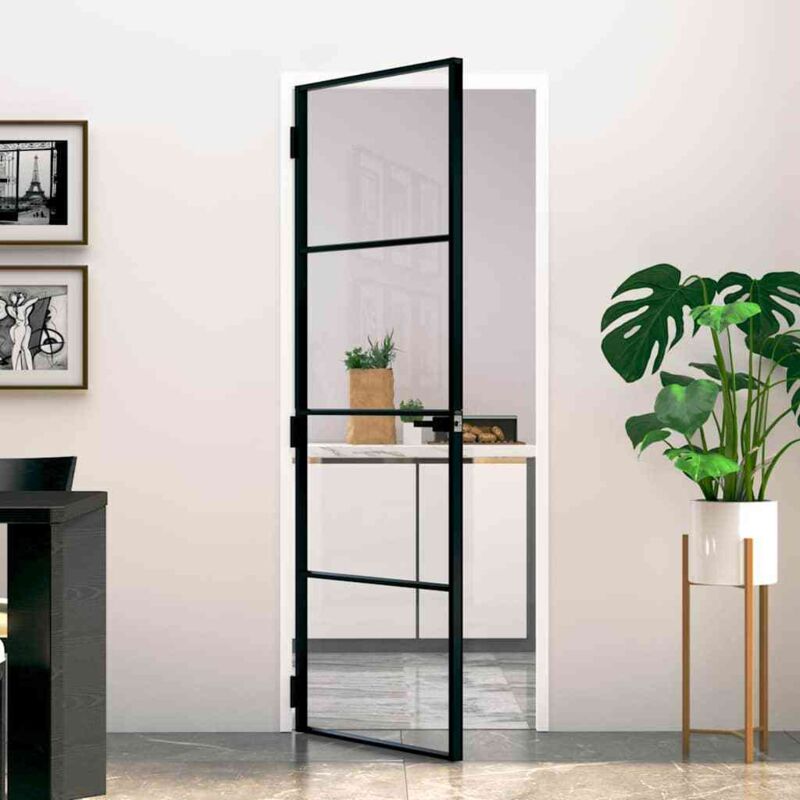 Innentür Schwarz 76x201, 5 Cm Hartglas & Aluminium Schlank Vidaxl