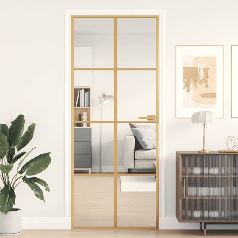 Innentür Schlank Golden 83x201, 5 Cm Hartglas Und Aluminium Vidaxl