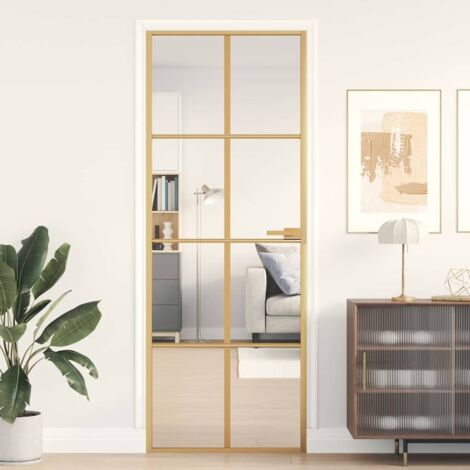 Innentür Schlank Golden 76x201,5 cm Hartglas und Aluminium