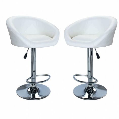 Innernhocker mit verstellbarer Stahl in Stahl und in großen Haut -gepolstertem Eco -Leder sitzen - White