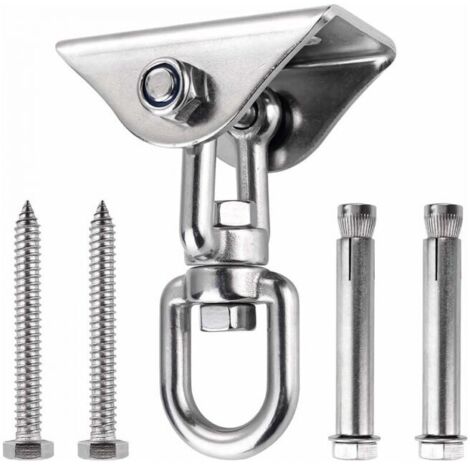 Innovador gancho de techo fabricado en acero inoxidable 304, capacidad de carga 500 kg, giratorio 360°, con 4 tornillos de fijación.