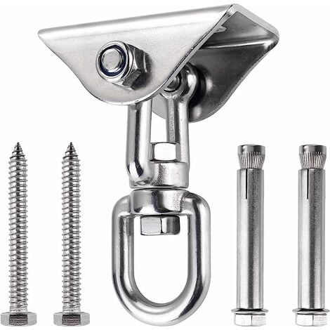 Innovant Crochet De Plafond avec 304 Acier Inoxydable 500KG Capacité 360° Rotation, Suspension pour Béton Bois Ensembles, Chaise accrochante, Lampe accrochante, Hamac, Yoga, avec 4 Vis de Fixation