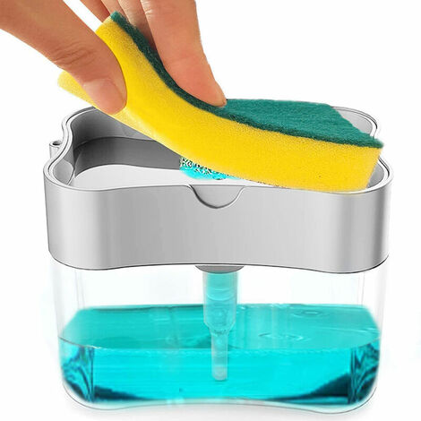 Innovative Design Kitchen Soap Dispenser with Sponge Holder, Durable Dish Soap Dispenser, Perfect Soap Dispenser for Kitchen Sink, Light Gray